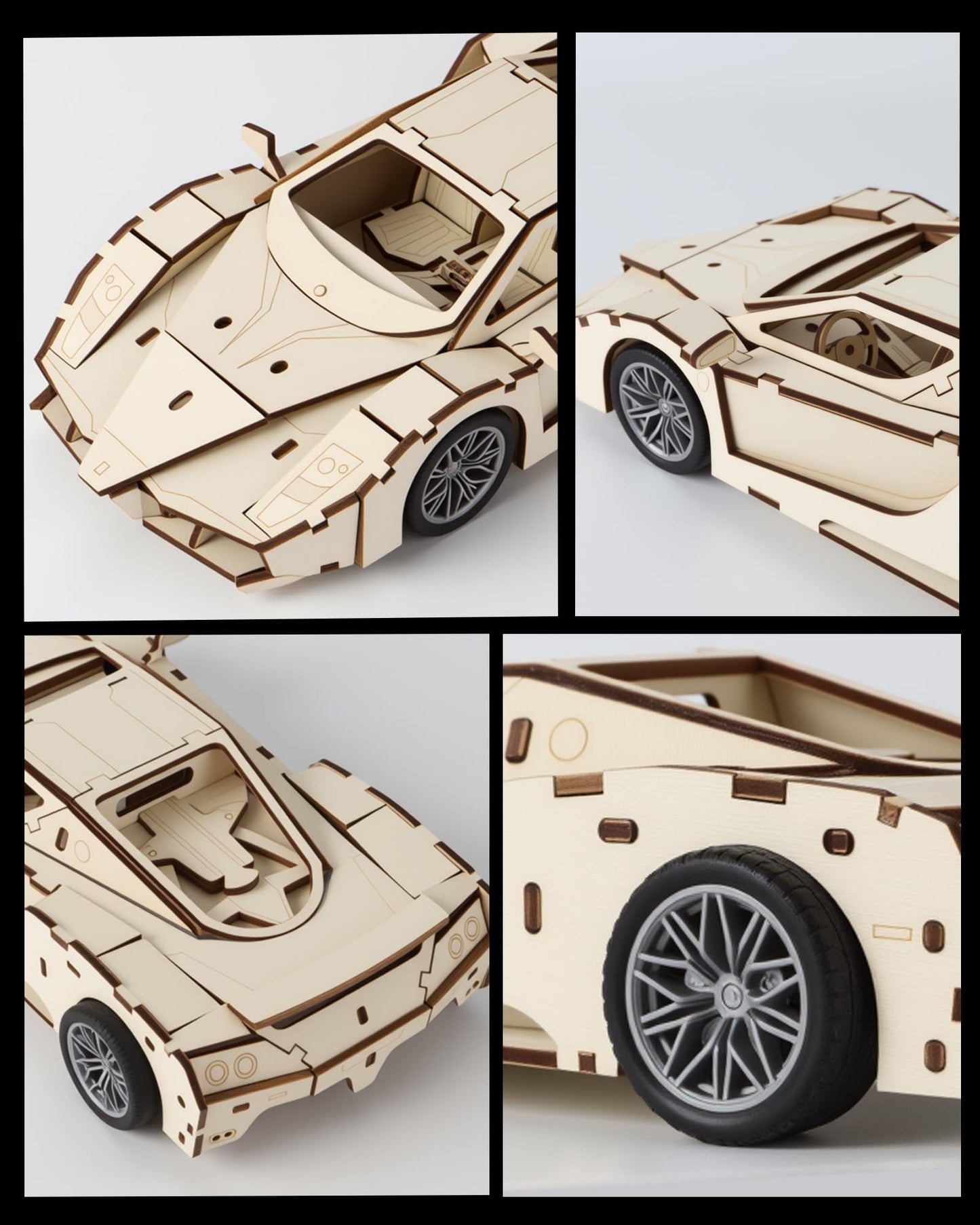 MOCBURIKU 3D Wooden Puzzles Model Car Kits to Build for Adults, Beginner-Friendly Pull Back Sport Car Building Toys, Wood Craft Gift for Boys and Men on Birthday Christmas