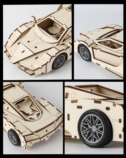 MOCBURIKU 3D Wooden Puzzles Model Car Kits to Build for Adults, Beginner-Friendly Pull Back Sport Car Building Toys, Wood Craft Gift for Boys and Men on Birthday Christmas