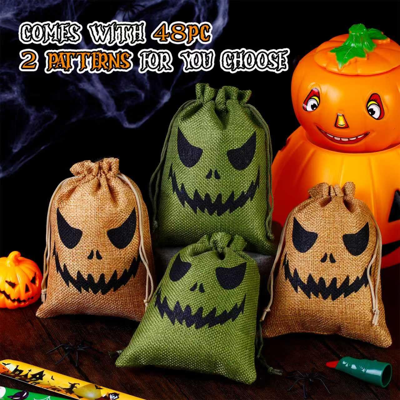 NFAMRZCAR 48 Pcs Halloween Burlap Treat Bags Gift Bags 5"x7" Drawstring Oogie Halloween Trick or Treat Burlap Bag Candy Bags for Party Favors Supplies (Colorful, 2 STYLE 48PC)