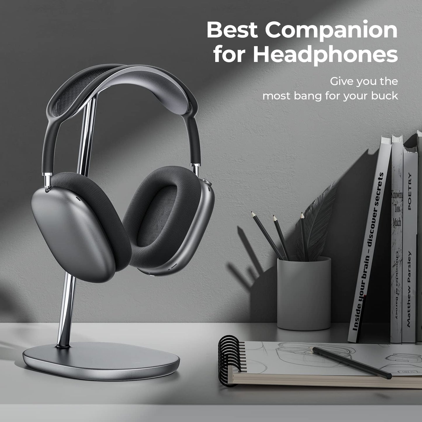 BENKS Headphone Stand for AirPods Max, Beats, Bose, Sony, Senheiser - Desktop Headset Holder, Gaming Accessories, Desk Earphone Stand (Black)