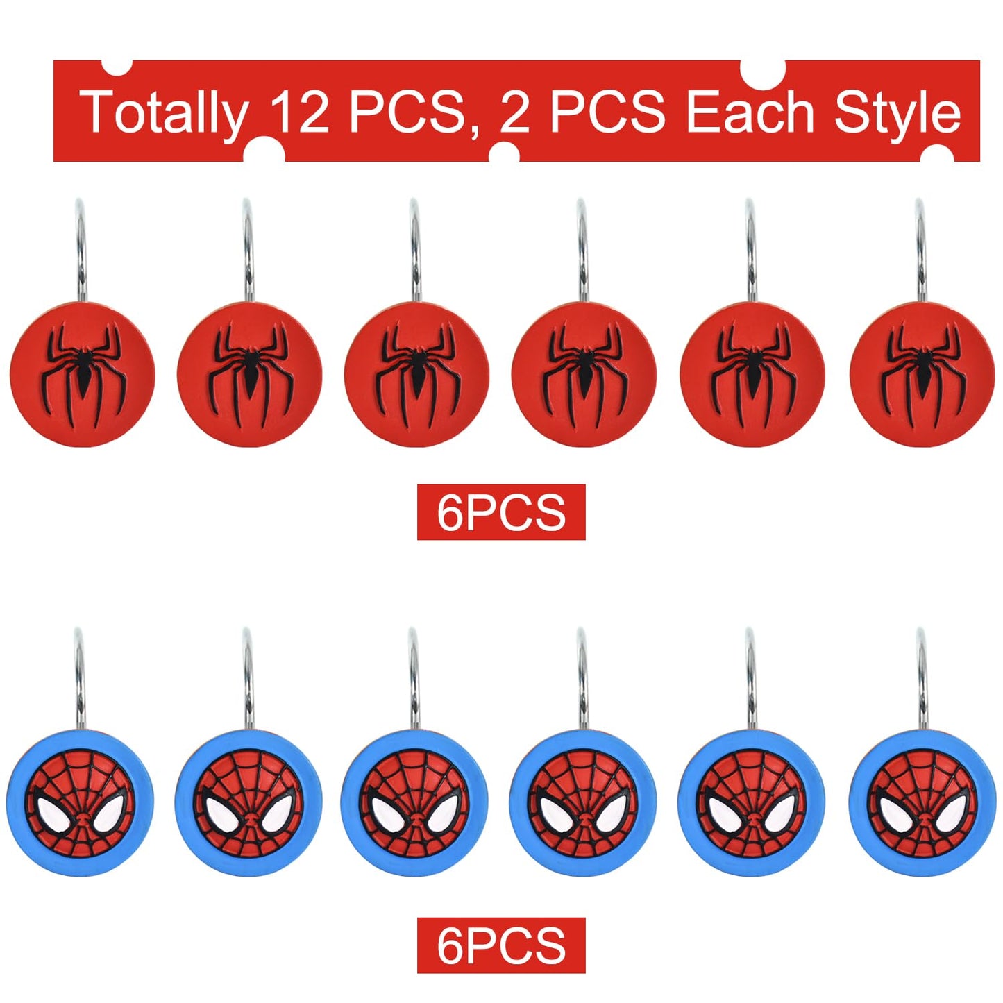CTOHN 12 Pieces Spider Shower Curtain Hooks Rings, Decorative Shower Hooks for Shower Curtain, Stainless Steel Decorative Shower Hangers Rings for Bathroom