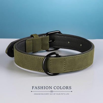 Didog Soft Padded PU Leather Dog Collar, Breathable and Adjustable Dog Collar for Large Dogs, Comfortable for Daily Walk, Dark Green, XL Fit Neck 18-22"(45-71 lbs)