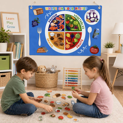 Cinrobiye My Plate Felt Kit DIY Food Diary Early Learning Stories Set Vegetable Fruits Protein Grain Felt Scene Craft Nutrition Bulletin Board for Home Preschool School Games Wall Doors Decor Supplies
