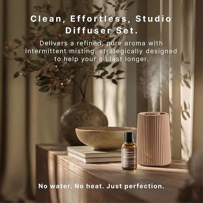 Homedics Waterless Essential Oil Diffuser with 15ml Vanilla Cedarwood Fragrance Oil. SereneScent Cordless Cold Air Scent Diffuser Starter Kit with Ambient Light, Studio 671 (Terracotta)