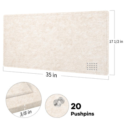 Lightomorrow Bulletin Board, 35 x 17 1/2 inches Felt Board - Decorative Pin Board, Cork Board Alternative for Wall, Foldable Self-Adhesive Vision Board Prayer Board with 20 Pushpins - Oatmeal