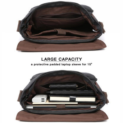 Dasein Large Vintage Canvas Messenger Shoulder Bag, Black, 15in Laptop