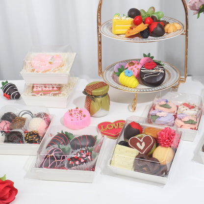 ROSPAKTEK 100Pack 4x4x2.5 Inches Charcuterie Boxes with Clear Lids - Bakery, Chocolate Covered Strawberries, Mini Cake, Pie Boxes for Christmas, Valentine's, Halloween, Easter