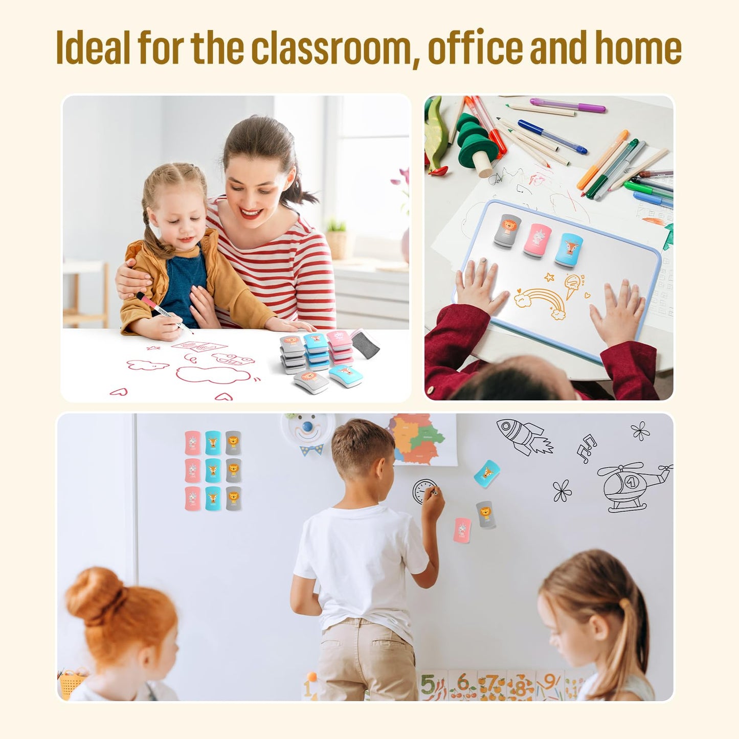 LOUKIN 12 Pack Kid Magnetic Dry Erase Erasers, Mini Whiteboard Eraser, Small Glass Board Eraser for Classroom, Home, Office, 2.17"x1.38"x0.59" (Blue, Pink, Gray)