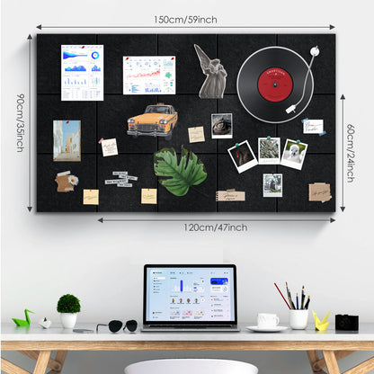 Bulletin Board 47" X 24" Cork Boards for Wall Alternative 8 Pack Black Non-Stripe Felt Bulletin Board 48 Safe Adhesive 35 Push Pins for Office School Home Room Decor