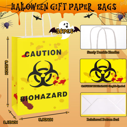 FOGWOWO 36 Pcs Halloween Paper Gift Bags Zombie Biohazard Halloween Party Favors Treat Bags Biohazard Halloween Decorations Trick or Treat Bags Candy Goodie Bag Zombie Biohazard Party Supplies