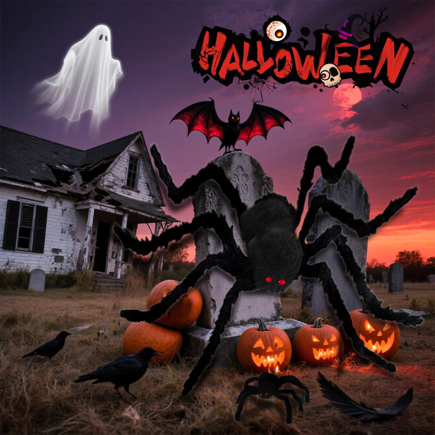 Giant Spider 6.6 Ft, 78" Halloween Decorations Fake Halloween Decor Spiders Large, Furry Spiders for Outdoor Indoor Yard Home Costumes Party House Décor, 1 Pack