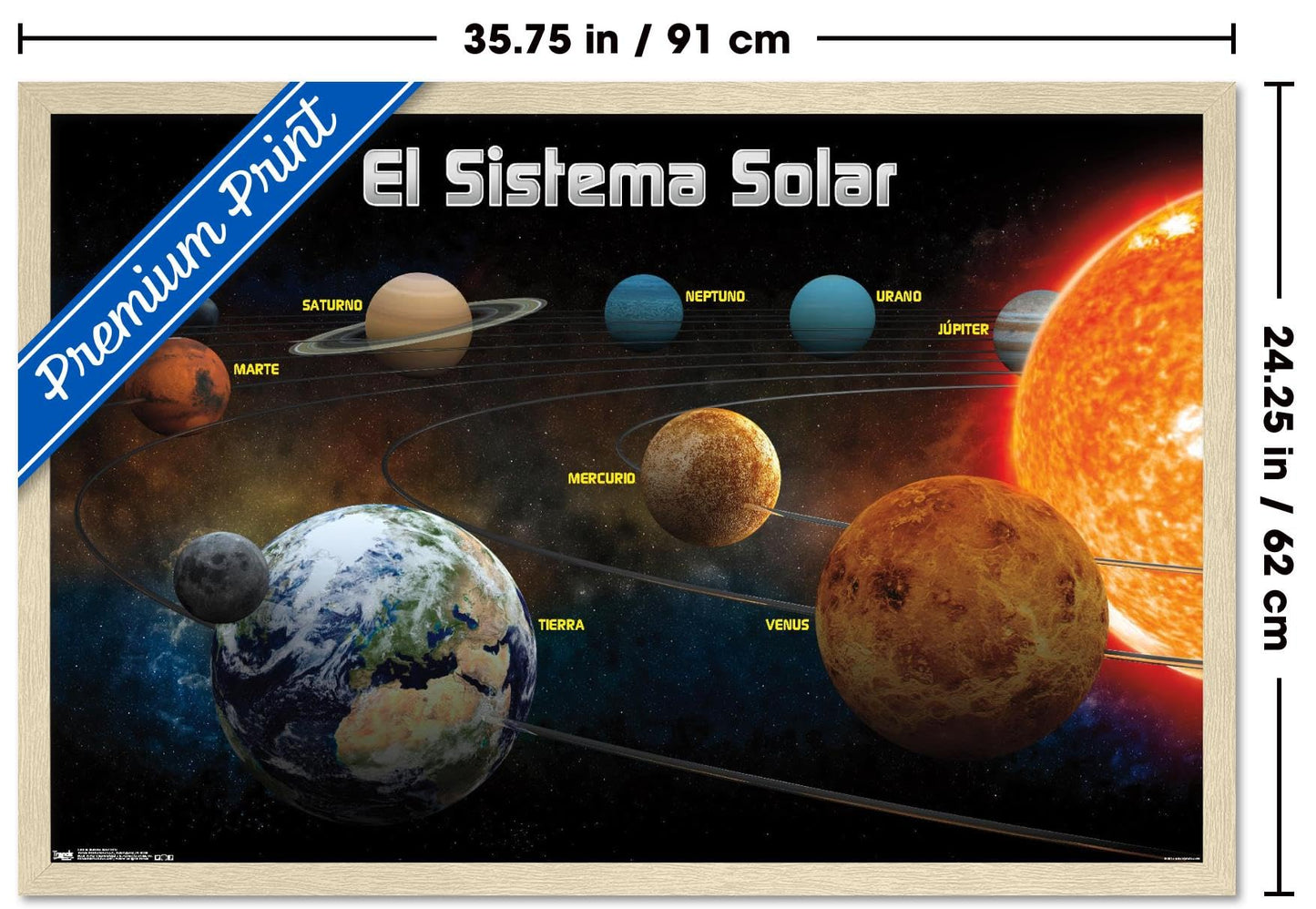 Trends International El Sistema Solar 2013 (Solar System) Wall Poster, 34L x 22.4W, Blonde Framed Version