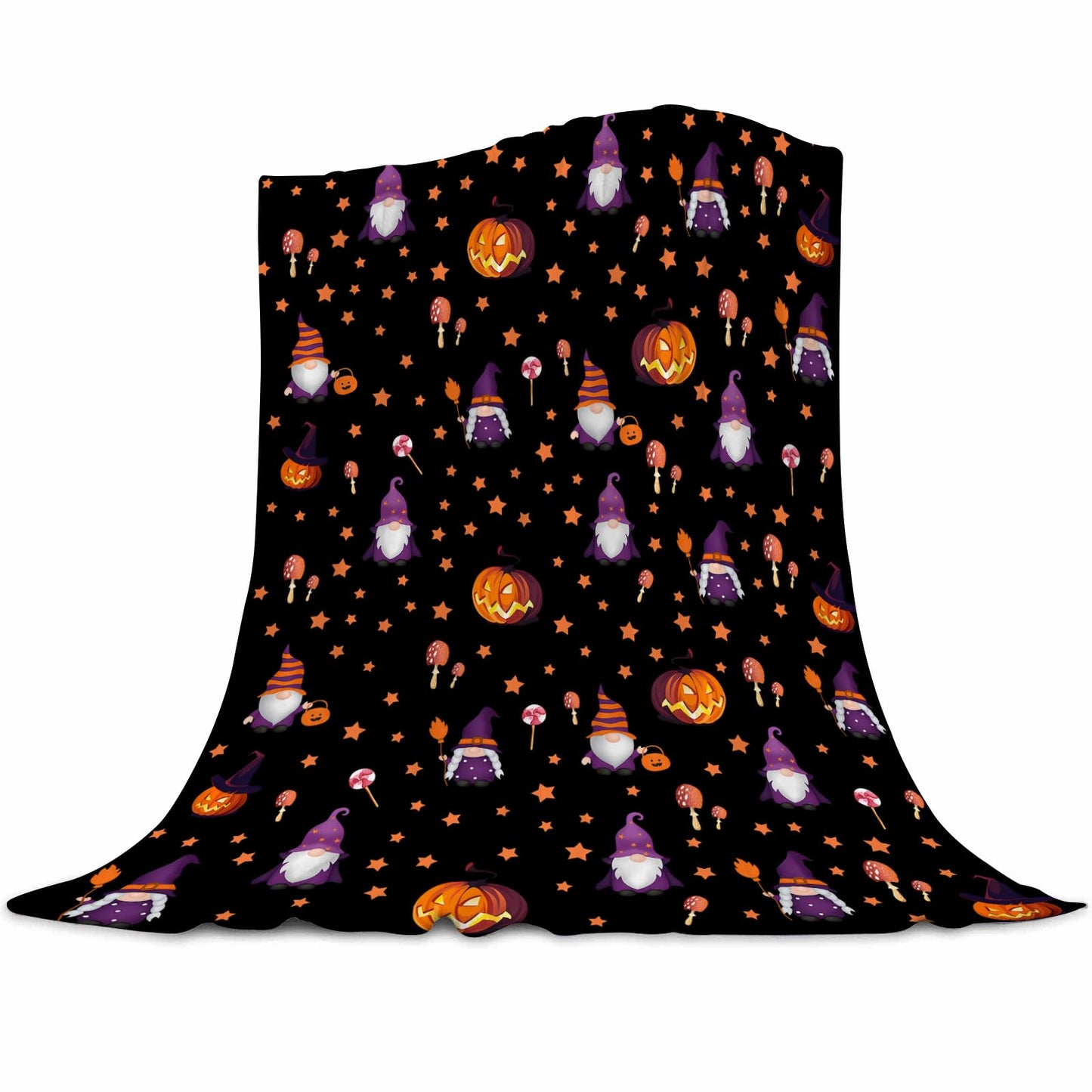 Halloween Blanket Cute Gnome Pumpkin Black Blanket Halloween Lightweight Throw Blanket for Women Kids Soft Cozy Fleece Couch Living Room 40x50 inches
