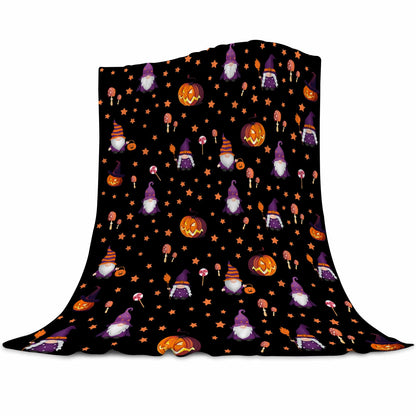Halloween Blanket Cute Gnome Pumpkin Black Blanket Halloween Lightweight Throw Blanket for Women Kids Soft Cozy Fleece Couch Living Room 40x50 inches