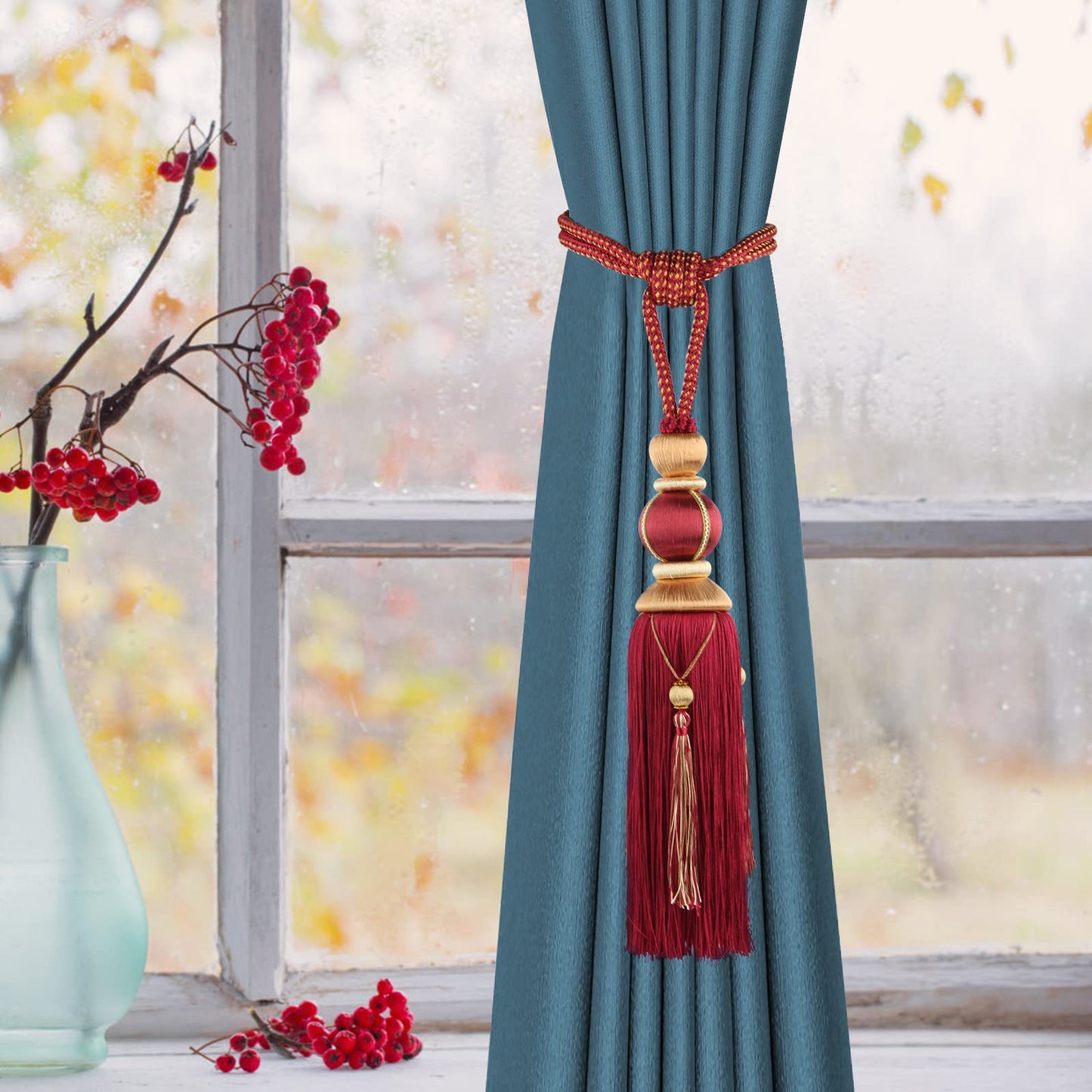 Paired Lantern Single Hanging Ball Tassels Curtains Buckle Sling Binding Lantern Tiebacks Handcrafted Braided Buckle Drapery Curtain Holdbacks Window Treatments for Home