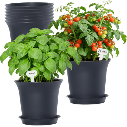 Oliz Planter Pots 8 Packs, 7.2 Inches Flower Pots with Drainage Holes & Trays, Ideal for Succulents, Herbs, Flower, African Violet, Garden Plant Pots for Home Garden Kitchen Decor (Dark Grey-2)