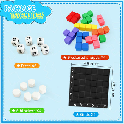 4 Players STEM Puzzle Game The Brain Square with 160000+ Solutions Pattern Matching Blocks Brain Teaser Toy Roll Dice & Race Your Opponent to Fill Grid for Kids Birthday Graduation