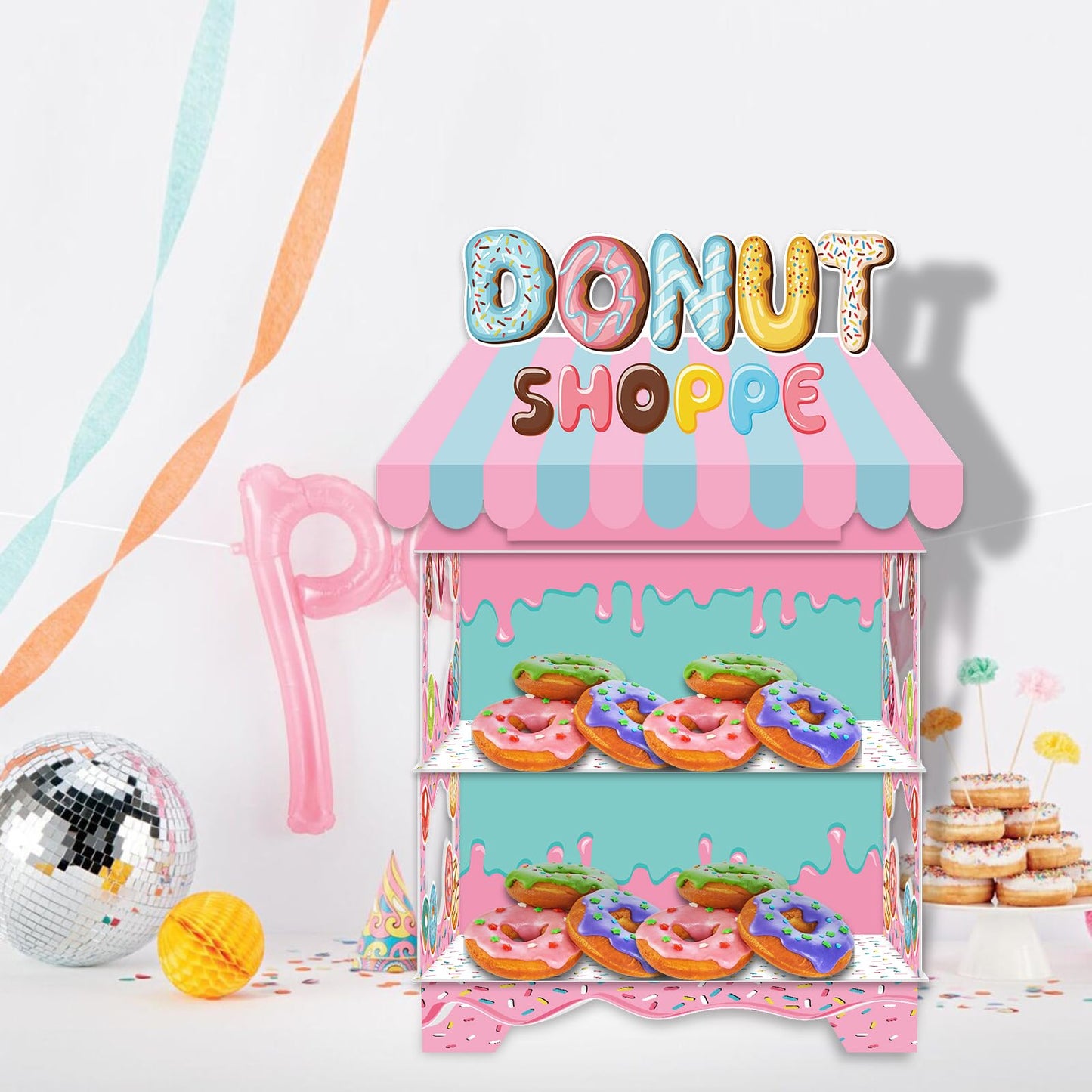 KALEFO Donut Birthday Party Decorations Stand for Dessert Table Decoration Supplies Favors Cupcake Decor