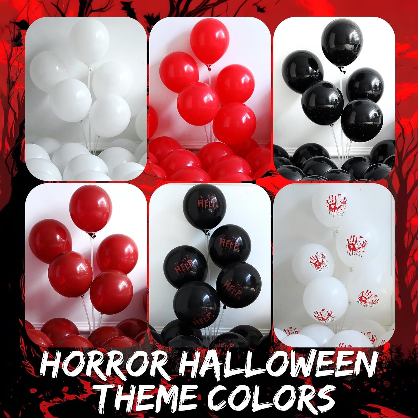 Bloody Scary Halloween Balloon Arch Kit,159Pcs Red Black White Bloody Handprints Balloon Garland with Eyeball Foil Balloons,3D Bat Stickers for Horror Movies Night Killer Birthday Party Decorations