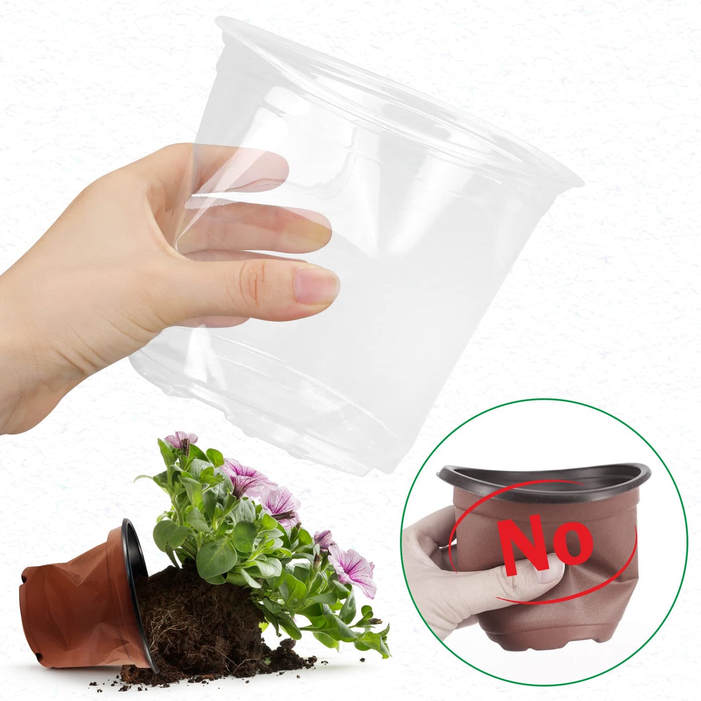 RAOOKIF 6/5/3.5 Inch Clear Nursery Pots with Drainage, 24 Pack Clear Nursery Pots for Plants, Flexible Plastic Garden Flower Pot