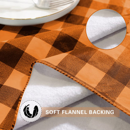 SASTYBALE Buffalo Plaid Vinyl Tablecloth Rectangle 52 x 70 Inch with Flannel Backing, Waterproof Plastic Table Cloth, Heavy Duty Tables Cover for Dining, Party, Indoor, Outdoor, Orange and Black