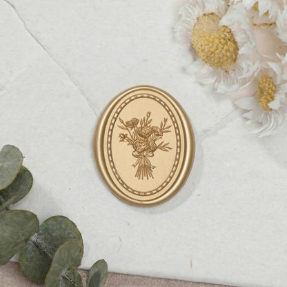 UNIQOOO Wax Seal Stickers - Vintage Photo Frame Floral Bouquet Wedding Invitation Envelope Seal Stickers, 50 Pcs Self-Adhesive Light Gold Stickers, Perfect for Invitation, Christmas, Gift Wrapping