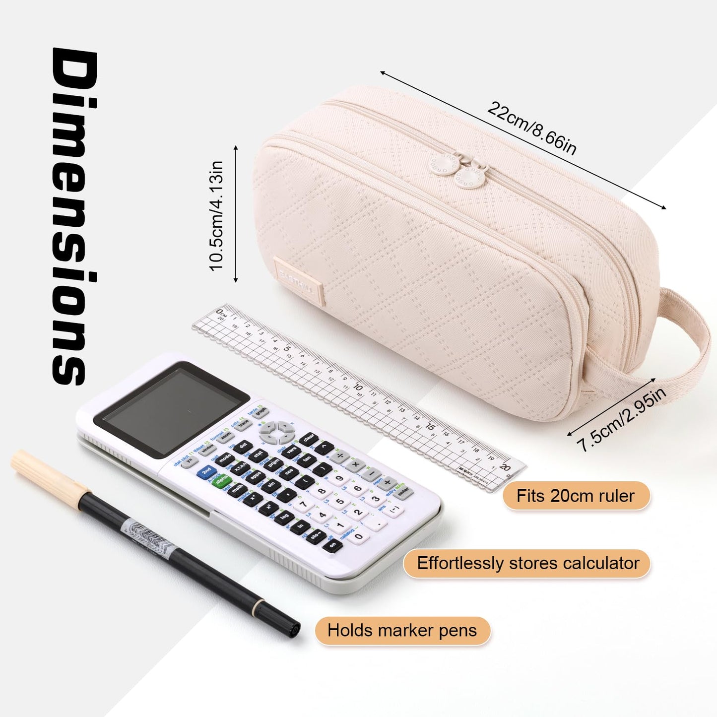 EASTHILL Large Capacity Pencil Case Cute Pencil Pouch with Handle Stationery Pen Bag for Teen Girls-Cream