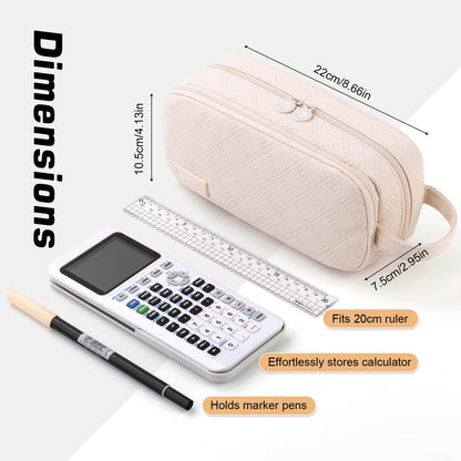 EASTHILL Large Capacity Pencil Case Cute Pencil Pouch with Handle Stationery Pen Bag for Teen Girls-Cream