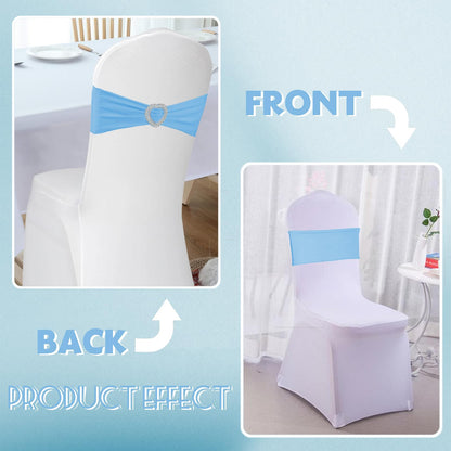 Zrlljp 100 Pack Spandex Stretch Blue Chair Sashes Bows Universal Elastic Light Blue Chair Cover Bands Ties with Buckle Slider for Wedding Party Banquet Ceremony Reception Event Decorations
