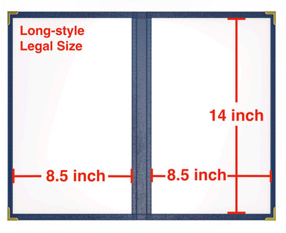 10 Pcs Menu Cover 8.5x14 Inch, Legal Size, 2 Pages / 4 Views Menu Sleeves, Clear Waterproof PVC Menu Holder (Blue Edge, Gold Metal Corners)