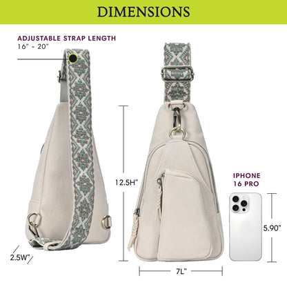 MMS Brands Antik Kraft Tasha Webbing Strap Sling (Bone) | Vegan Leather Crossbody Bag for Women with 16-20" Strap | Sling Bags for Women with Durable Antique Brass Hardware |
