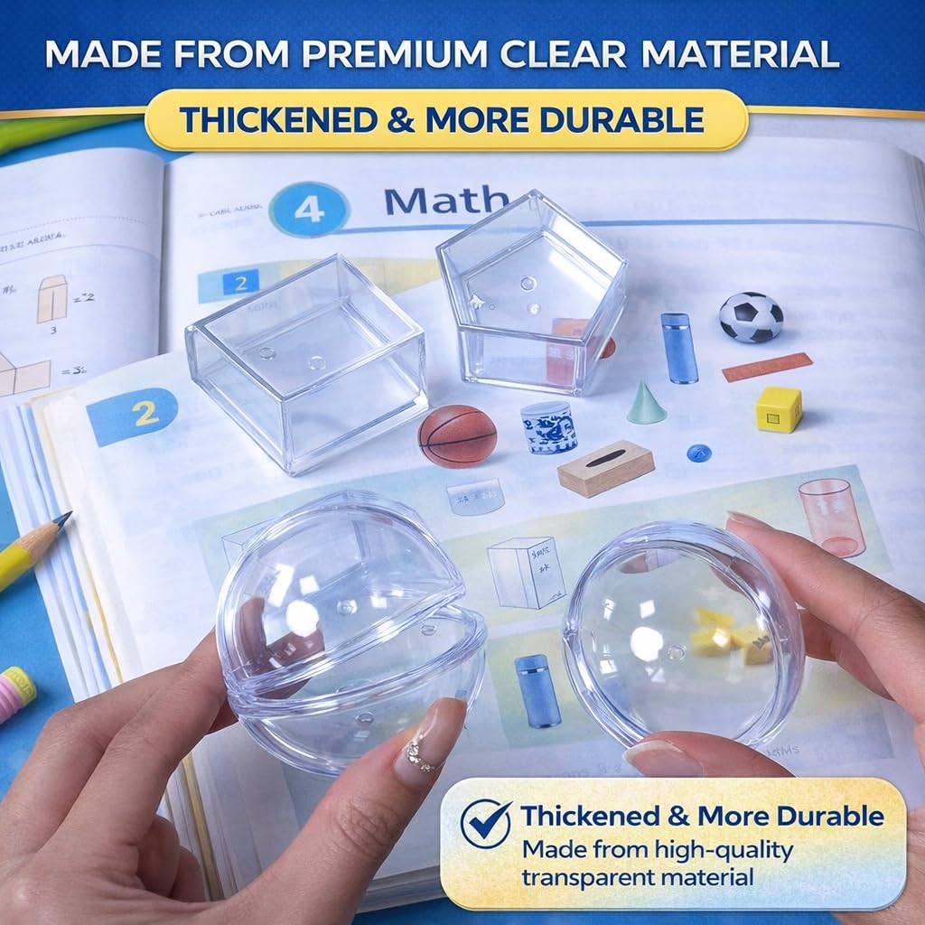 Geometric Solids 3D Shapes & 2D Folding Nets (1.96") 12+12 -Clear Math Manipulatives for Classroom & Homeschool -Thickened Durable Shapes with Smooth Edges,Teacher Supplies for Geometry, Volume & Nets