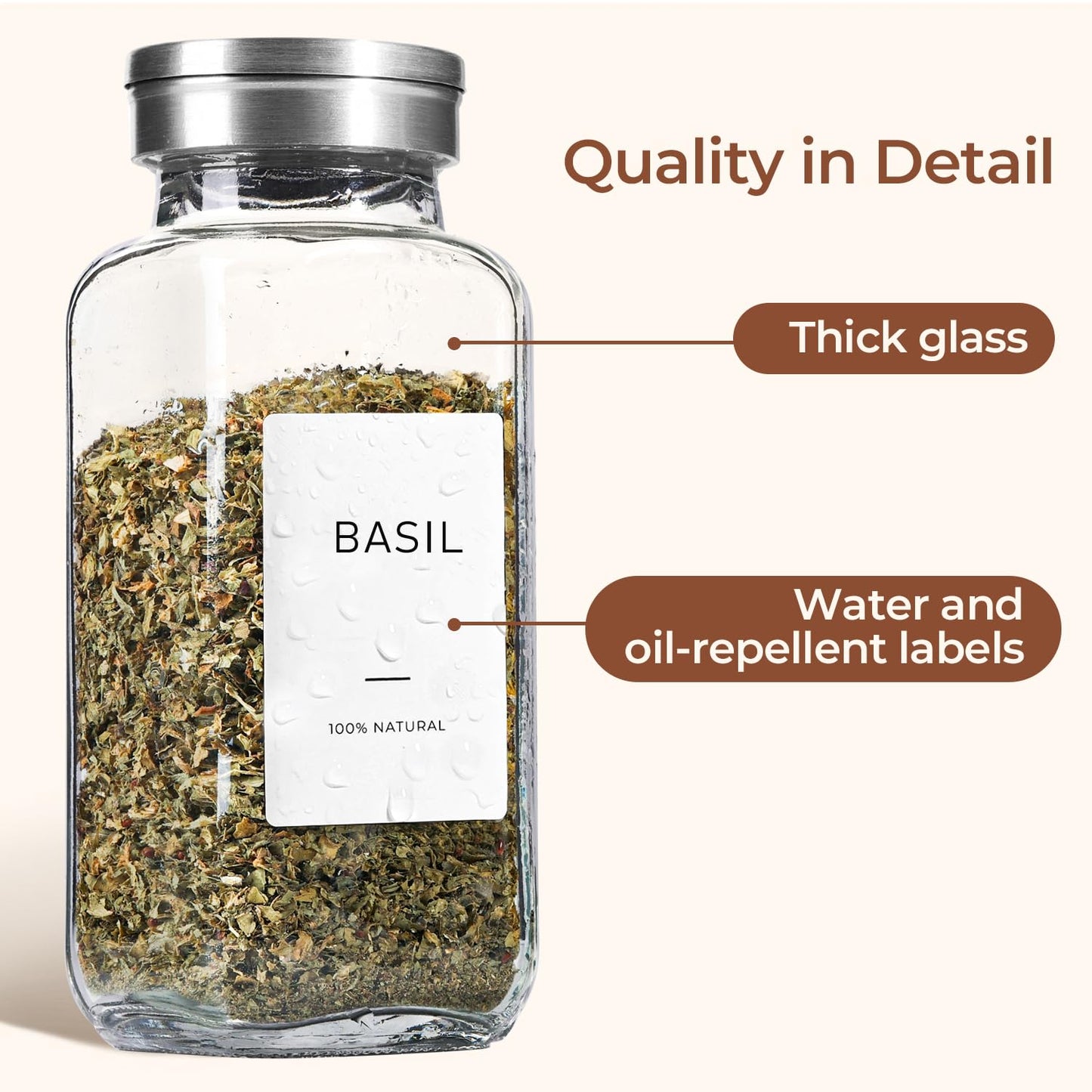 ComSaf Spice Jars with Shaker lids Adjustable, 8oz 6PCS，9 DIY Labels, Spice Jars Trial Set & Supplement Set, Empty Ingredient Containers and Square Ingredient Bottles for Kitchen and Seasoning