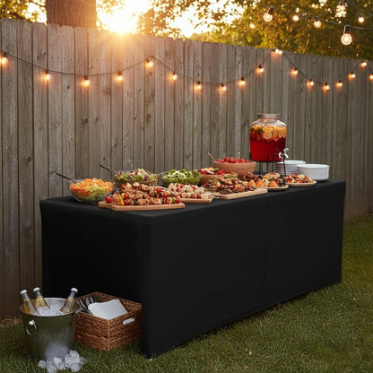 HolidayIdeas 4-Pack 6ft Black Rectangle Craft Shows Fitted Tablecloth