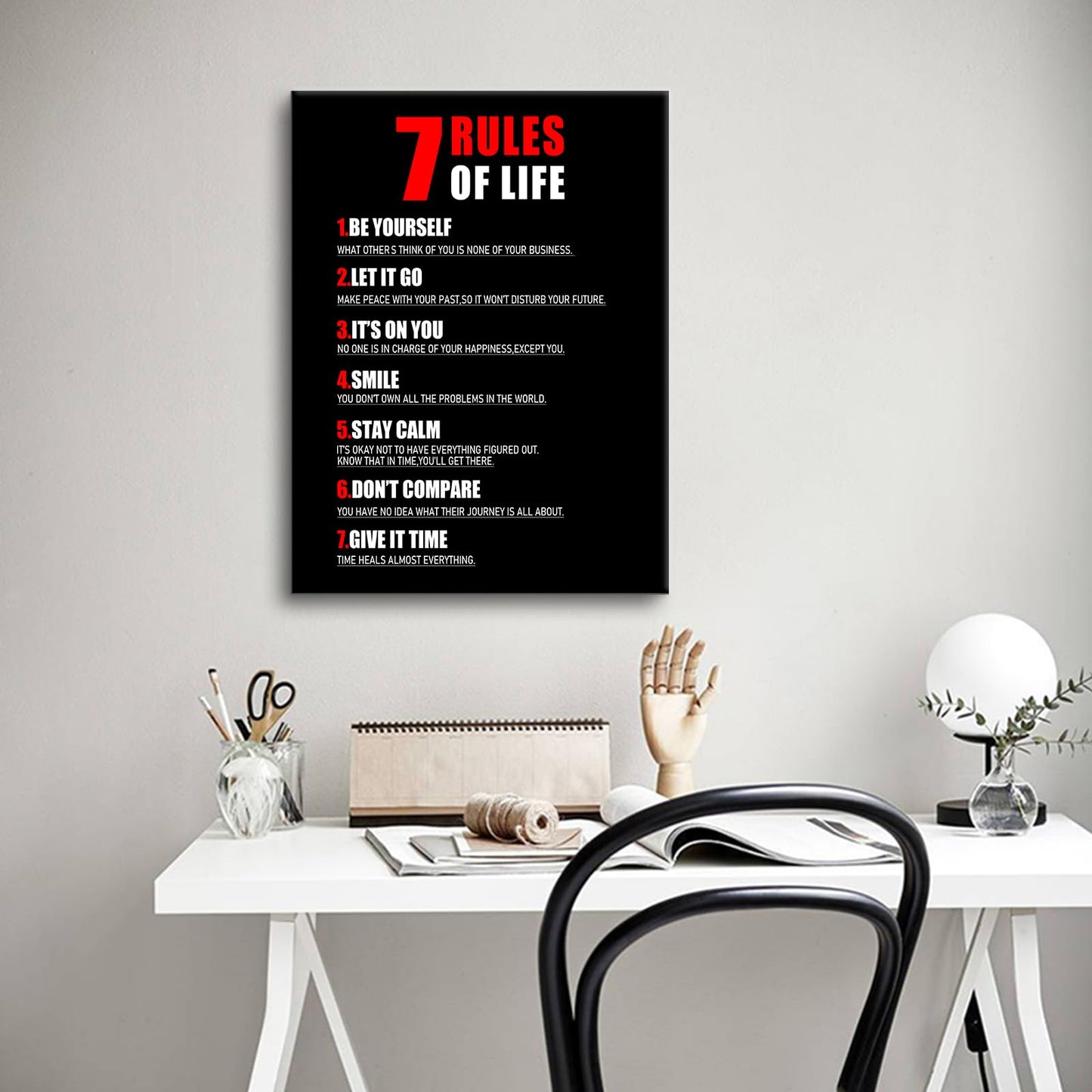 Motivational Canvas Wall Art 7 Rules of Life Inspirational Poster Print Positive Quotes Pictures Painting Artwork for Home Office Bedroom Living Room Wall Decor Ready to Hang [18''Wx24''H]