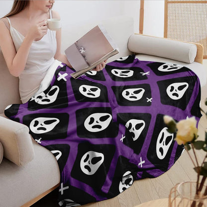 Halloween Spooky Face Blanket, Purple and Black, Soft Ghost Throw for Travel, Office, Home (60" x 50")