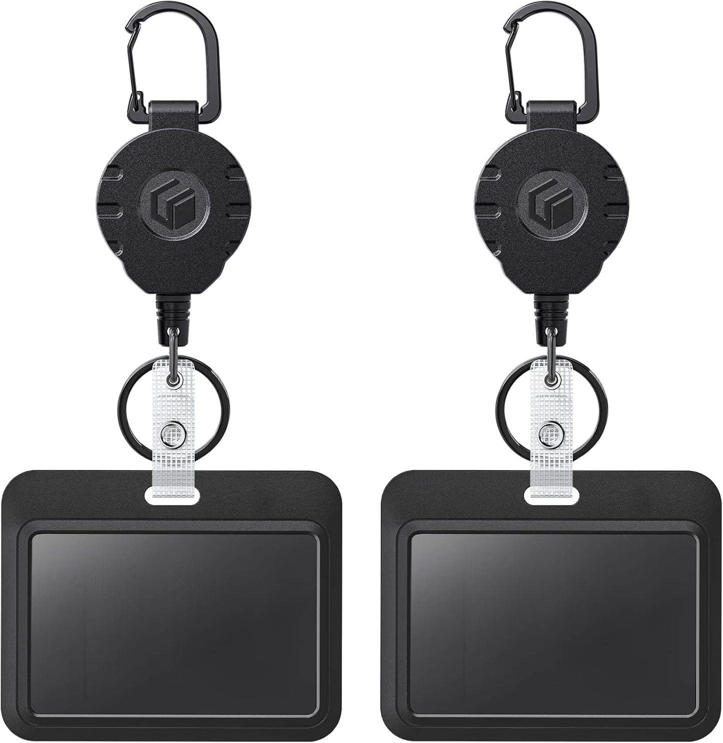 Uniclife 2 Pack Sliding Badge Holder Horizontal Hard Plastic Case with Retractable Keychain Badge Reel for up to 8 oz Card Protector for ID Credit Card Proximity Key Card Driver’s License and Pass