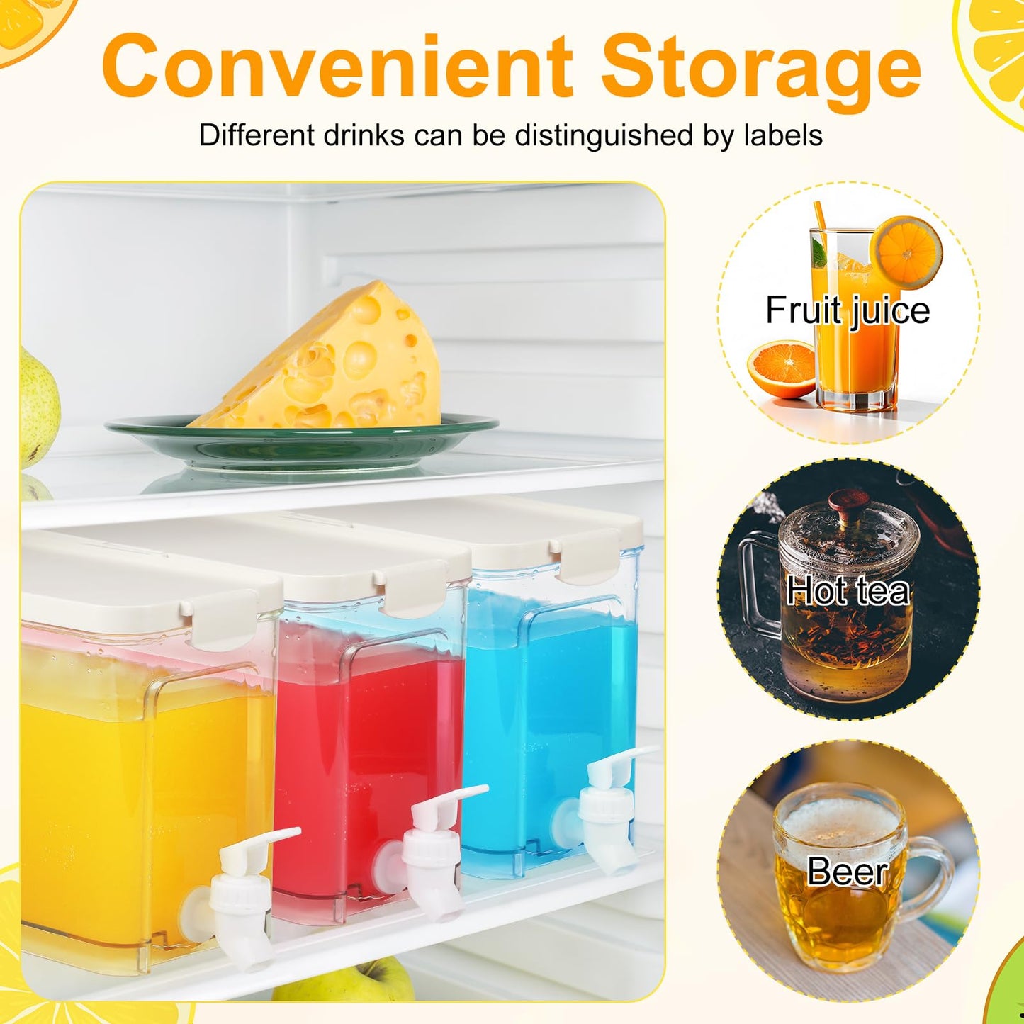 Mumufy 3 Set Plastic Drink Dispensers for Parties Beverage Dispenser for Fridge with Spigot Iced Juice Lemonade Container with Labels and Pens Summer Party Supplies(1 Gallon,White)