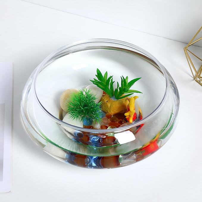 Kisangel Plastic Fish Bowl, 2800ml Round Fish Tank, Clear Aquarium Betta Tank for Desktop Office Home Decor, Goldfish Aquatic Plant