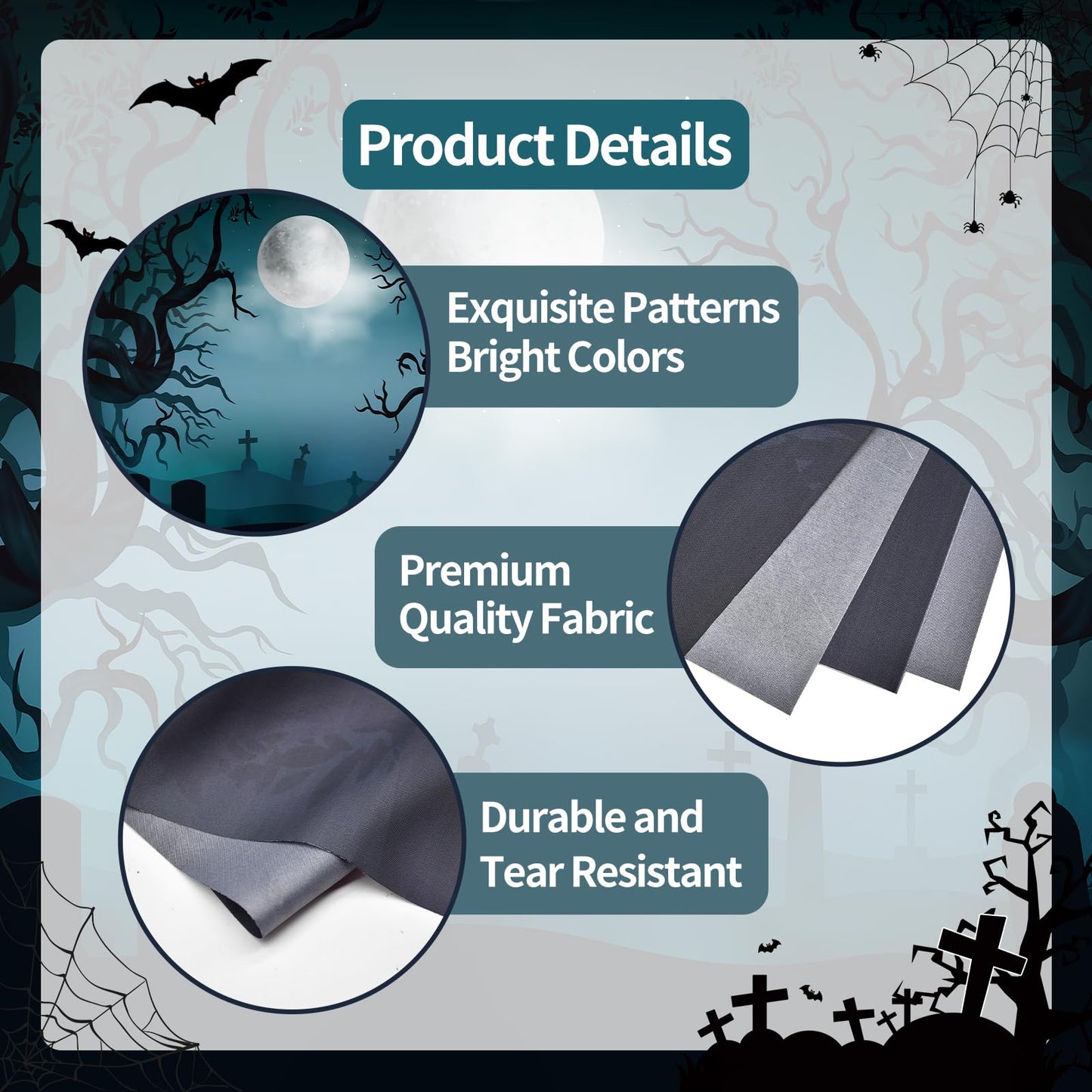7 x 5 FT Halloween Backdrop - Large Dark Night with Moon, Tombstones Forest Design Wall Hanging Background Spooky Photography Photo Booth Props for Indoor Outdoor Garden Haunted Party Decorations