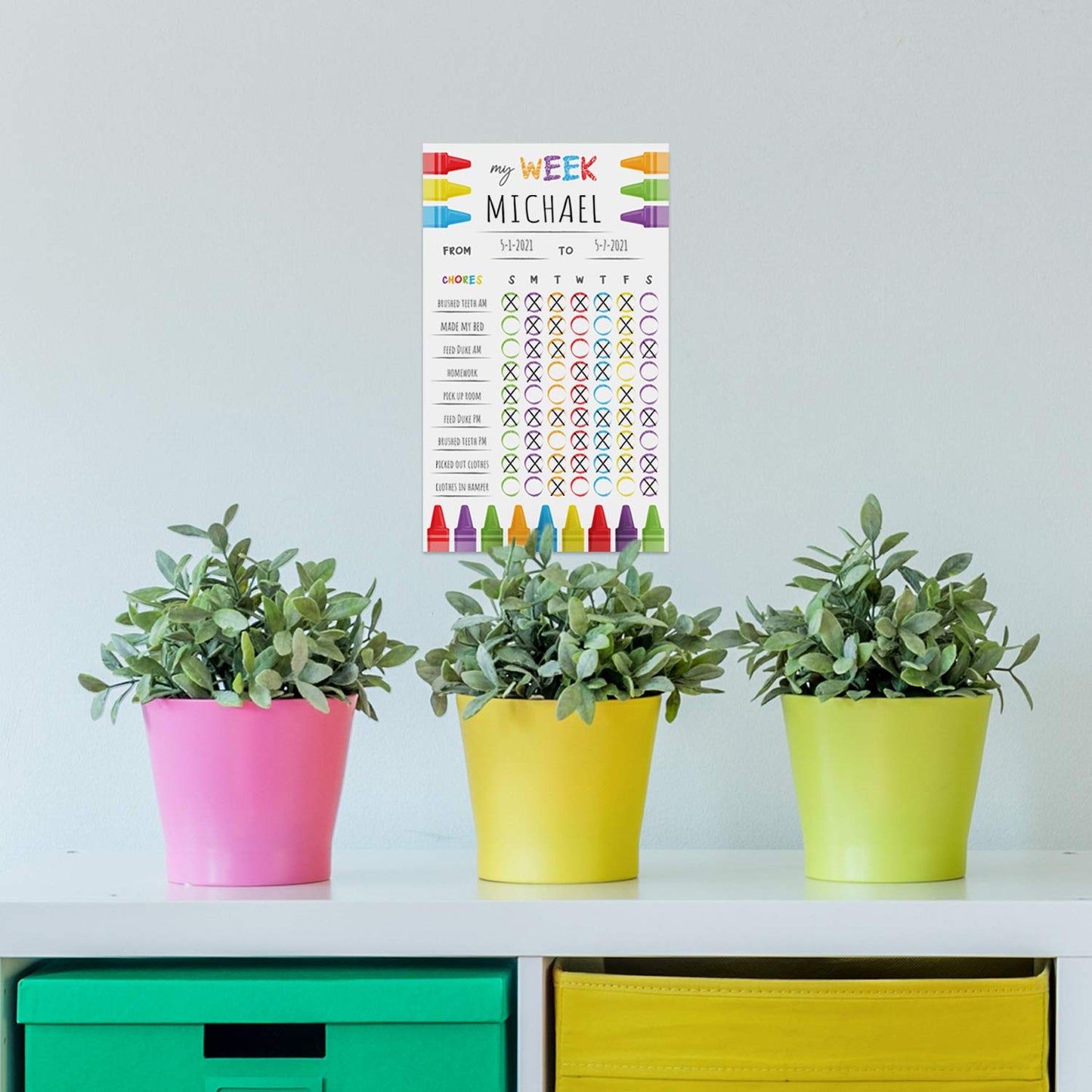 Cheerful Crayon Design Weekly Chore Chart / 6" x 10" Sticky Note Fill in Task List/Fun Week Assignment List