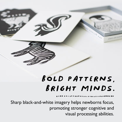 Wee Gallery Art Cards for Baby, Durable High Contrast Black and White Animal Flashcards for Newborns, Brain Development, Sensory Toys, Tummy Time Essentials for Infant and Toddler - Original Animals