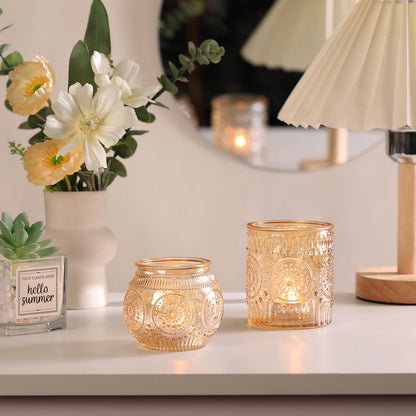 DARJEN Gold Votive Candle Holders- 10Pcs Glass Tealight Candle Holder, Size Upgrade Design for Home Decor, Elegant Candle Holder for Party & Dinner Table Centerpieces, Living Room Decor Gifts