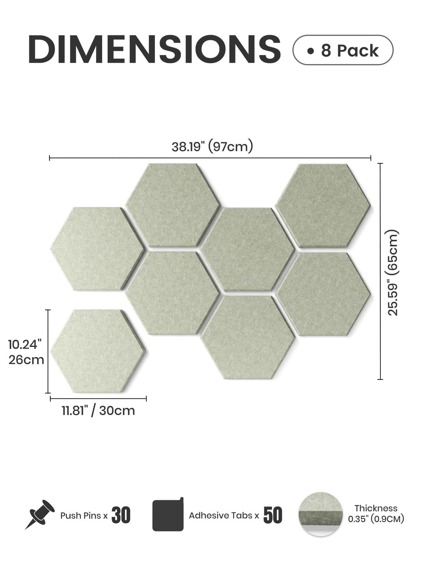 Fluxynara Hexagon Cork Board Alternative for Walls Decor-8-Pack Felt Bulletin Board Tiles,with 30 Pushpins,50 Adhesive Tabs for Office,Classrooms & Home Pin Board Felt Board-Sage