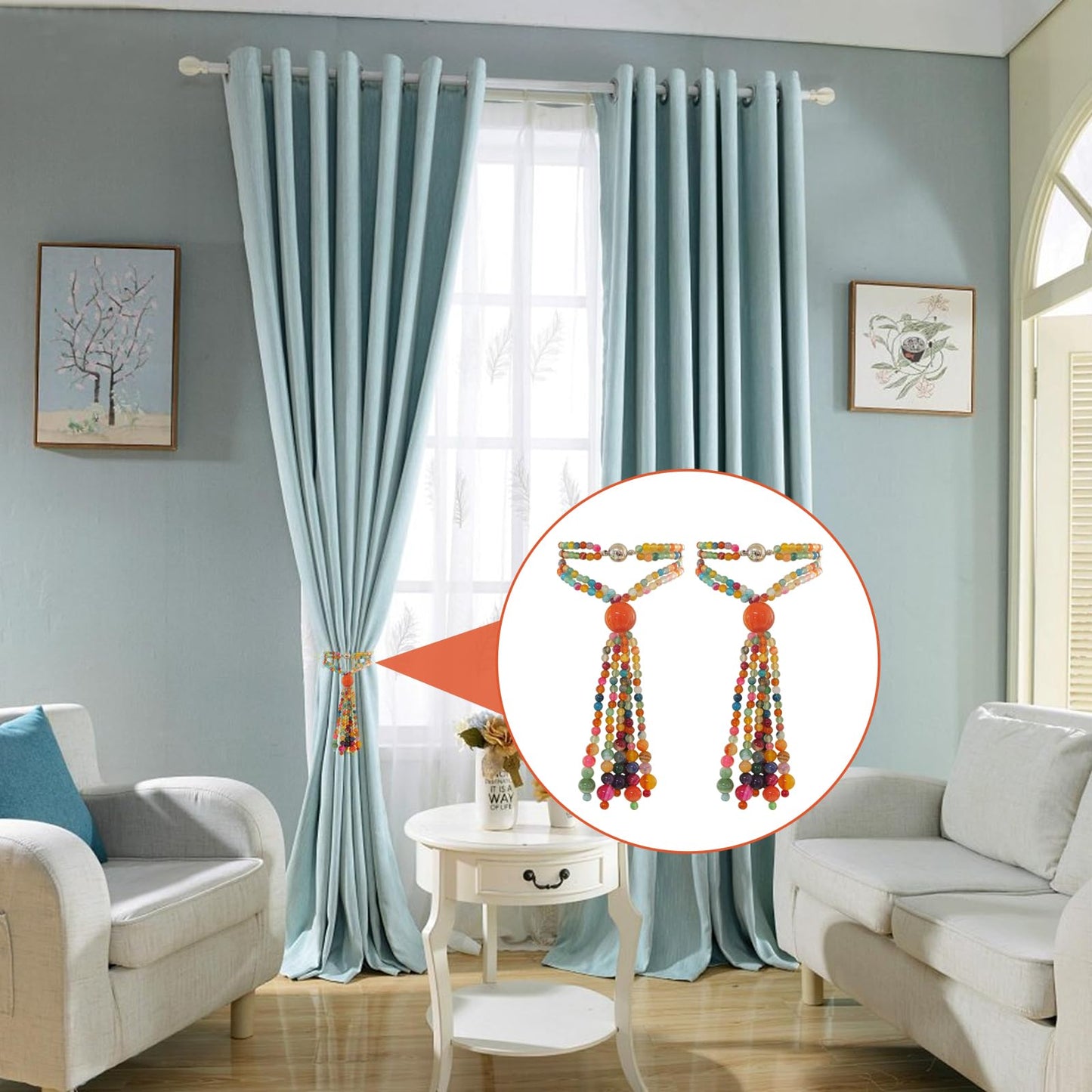 EOREA Beaded Magnetic Curtain Tiebacks Boho Decor