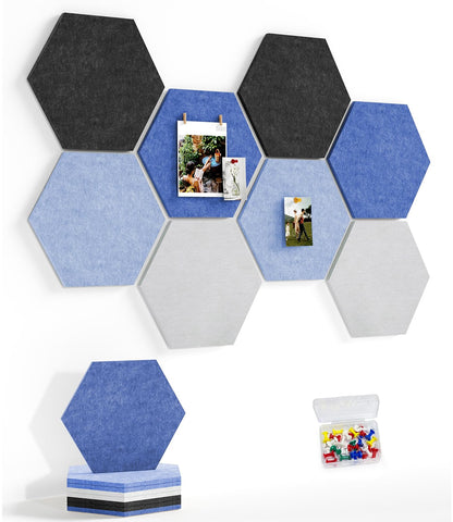 Uoisaiko 8 Pack Hexagon Felt Bulletin Board Tiles - 12" Large Thick Pin Board for Walls with 30 Push Pins, DIY Boards for Office Home School Decor, Aesthetic Hex Cork Board Alternative
