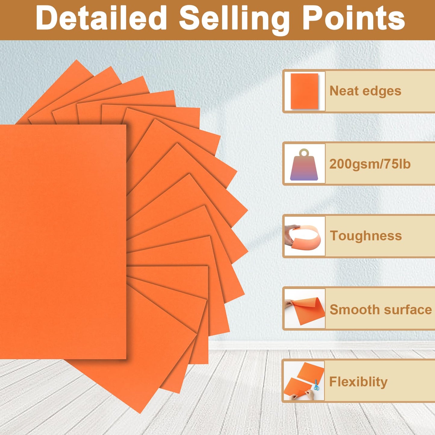 Silunkia 100 Sheets Orange Cardstock 8.5 x 11 Halloween Paper, 75lb Heavyweight Pumpkin Paper Card Stock for Cards Making, Greeting Card, Crafting, Invitations
