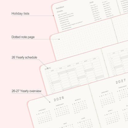 And Per Se 2026 Planner with Pattern-Daily, Weekly & 15-Monthly Leather Hardcover Planner, 5.7" x 8", Daily Schedule, Monthly Tabs, 100 GSM Thick Paper, Back Pocket(Bowknot Pattern)