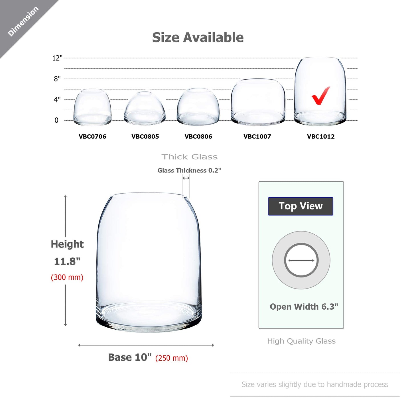WGV Dome Vase, Width 9.8" Height 12" Clear Elegant Glass Planter Terrarium Gathering Storage Jar Taper up Floral Container for Wedding Party Ceremony Event Office Home Decor, 1 Piece