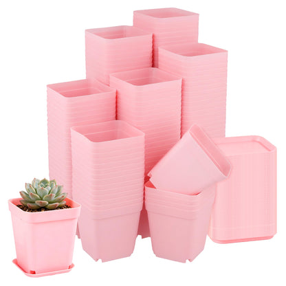 MAHIONG 150PCS 2.8 Inch Square Nursery Plant Pots, Plastic Plant Seedling Pots with Drainage Holes, Pink Plant Seedling Pots for Starting Seedlings or Garden Plant